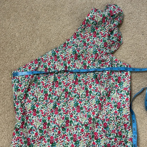 J Crew One Shoulder Dress Floral Print Ruffle Detail Skirt Cotton Size 6 - Picture 12 of 16